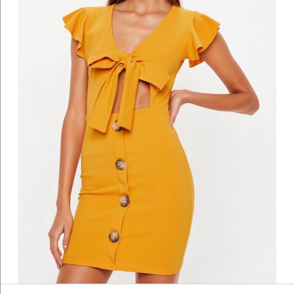 Missguided Dresses & Skirts - Mustard Tie Front Bottom Down Dress